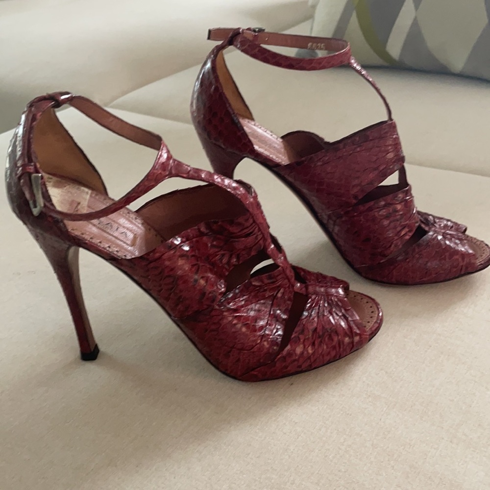 ALAIA Paris Deep Red Snakeskin Heels, Sz 7